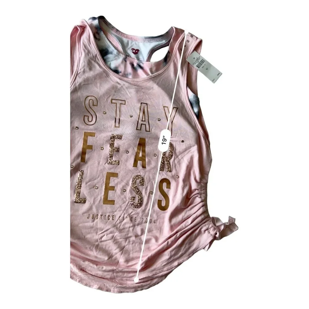 Justice Sport CX.J Girl 2Fer Tank Top & Sport Bra Set Size 10 Pink Stay Fearless